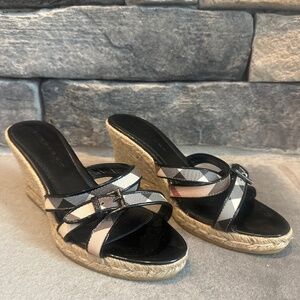Burberry Nova Check Espadrille Wedge Sandals Women's Size 40